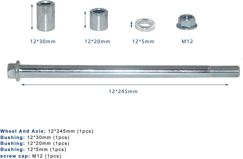 Minho 12mm 245mm Front Rear Axle with Bushing 30mm 20mm 5mm Fit for Jonway 125cc 150cc Scooter Motorcycle Dirt Bike QUAD ATV - Image 2